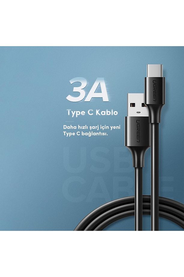 Usb-c To Usb-a 3a Qc Hızlı Şarj Kablosu, 1 Metre, Siyah - 60116 Uyumlu - 3