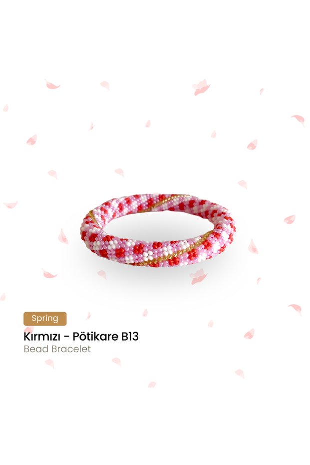 Red Gingham Pattern Knitted Bracelet