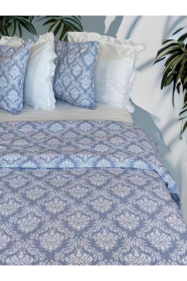 Damask Desen Mavi Lüks Nevresim Takımı - Seti Tek Kişilik 1. Kalite - 2