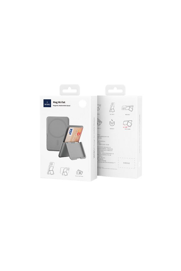 MW-001 Pop-Up Sade Tasarımlı 3 Hazneli PU Magnetik Standlı Kartlık Gri - 5
