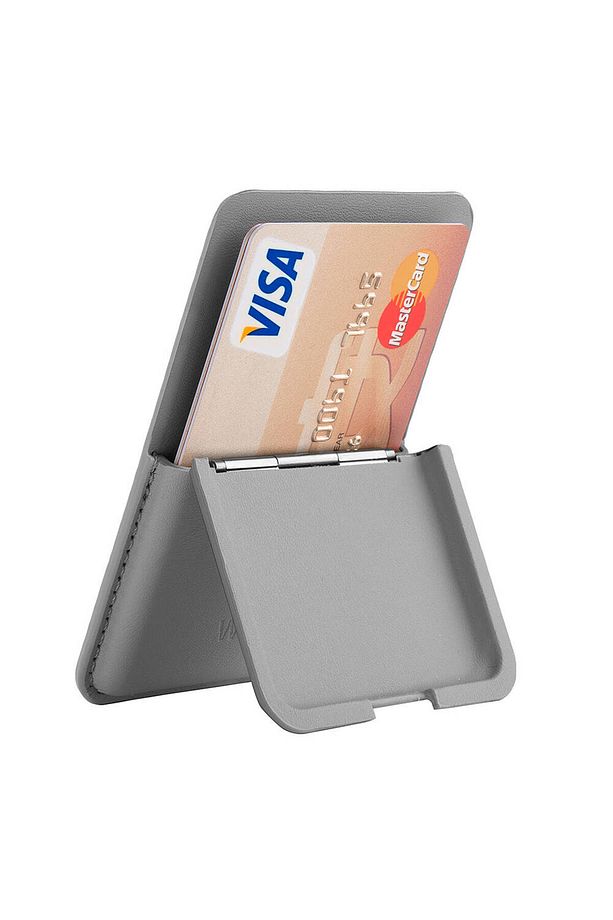 MW-001 Pop-Up Sade Tasarımlı 3 Hazneli PU Magnetik Standlı Kartlık Gri - 1