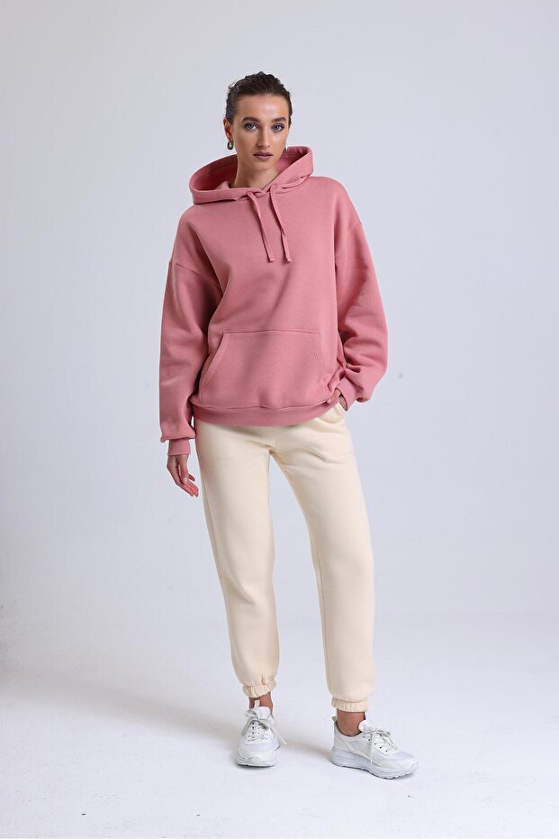 Kapş.Oversıze 3İp Sweatshırt-GÜLKURUSU - 4
