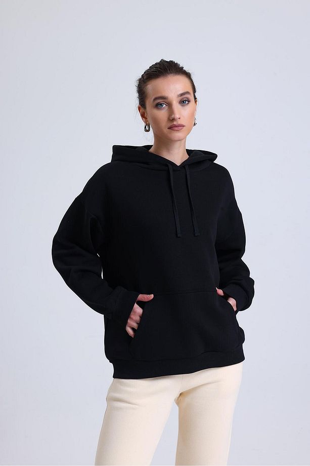 Kapş.Oversıze 3İp Sweatshırt-SİYAH - 4