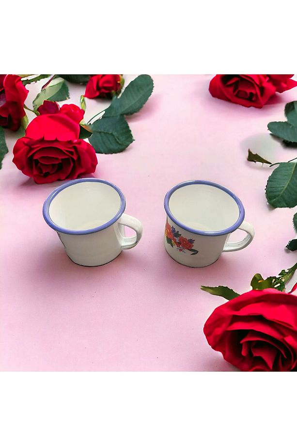 120 Ml 2 Adet Emaye Kulplu Kupa Çinko Maşafa Kamp Ve Kahve Fincanı - 4