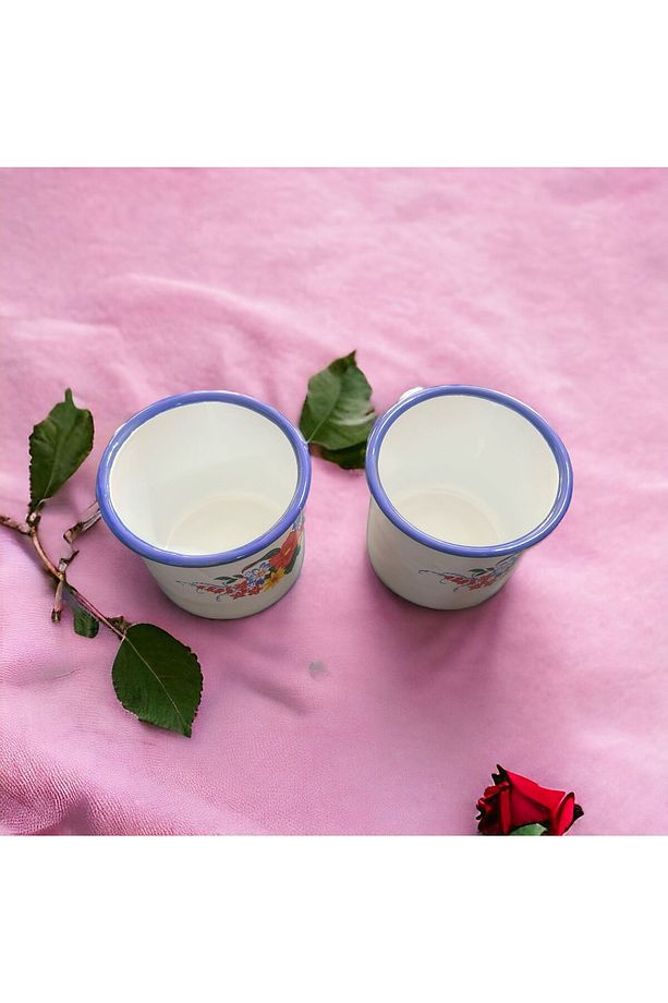 120 Ml 2 Adet Emaye Kulplu Kupa Çinko Maşafa Kamp Ve Kahve Fincanı - 1