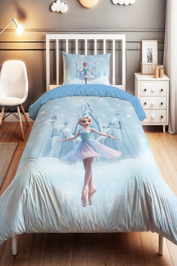 Ice Castle Ballerina Elsa Patterned Single Baby Kids Bedding Set
