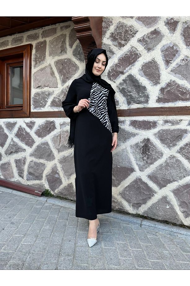 Desenli krep kumaş elbisemiz - 5