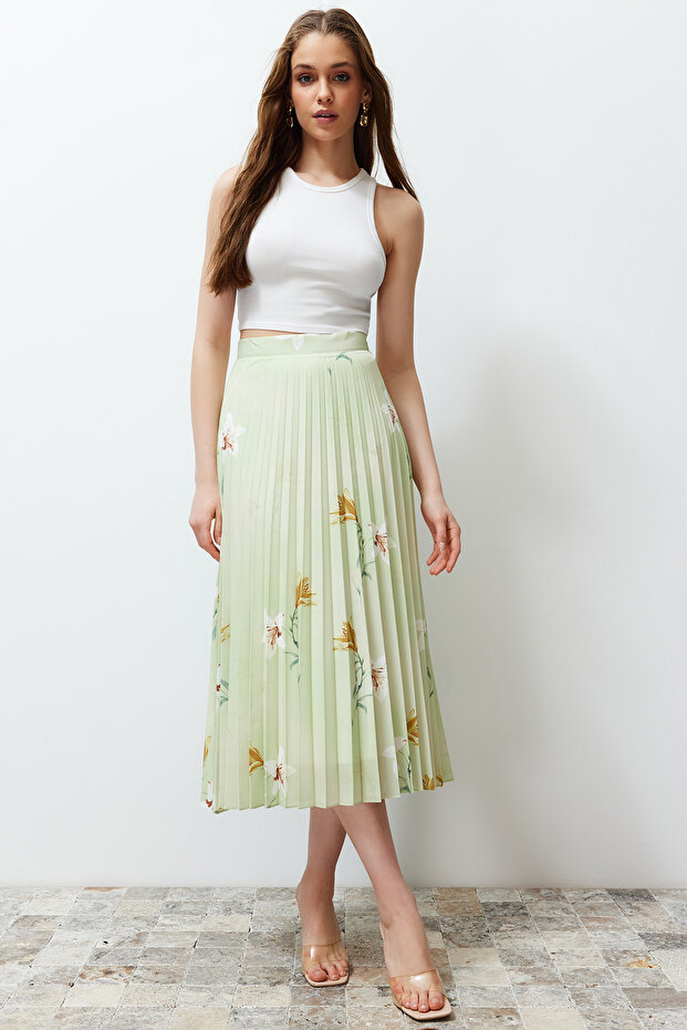 Wielokolorowa plisowana satynowa spódnica maxi w kwiatowy wzór TWOSS24ET00141 - 3