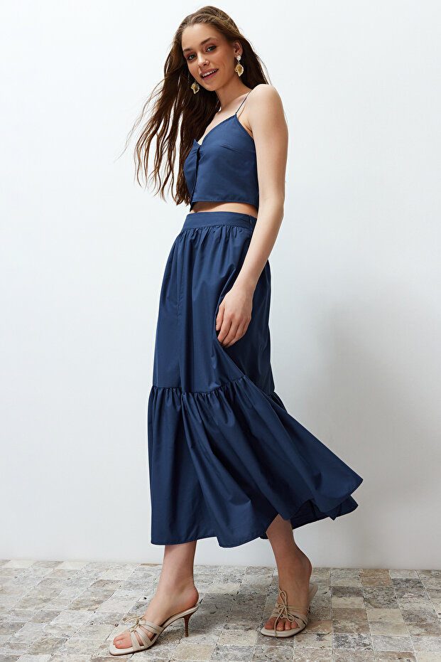 Indigo Kloş Pamuklu Maxi Boy Dokuma Etek TWOSS24ET00059 - 3