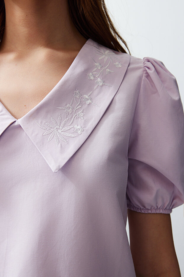 Lila Yaka Detaylı Dokuma Bluz TWOSS24BZ00335 - 2