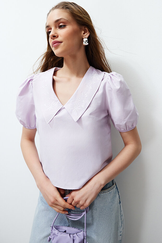 Lila Yaka Detaylı Dokuma Bluz TWOSS24BZ00335 - 1
