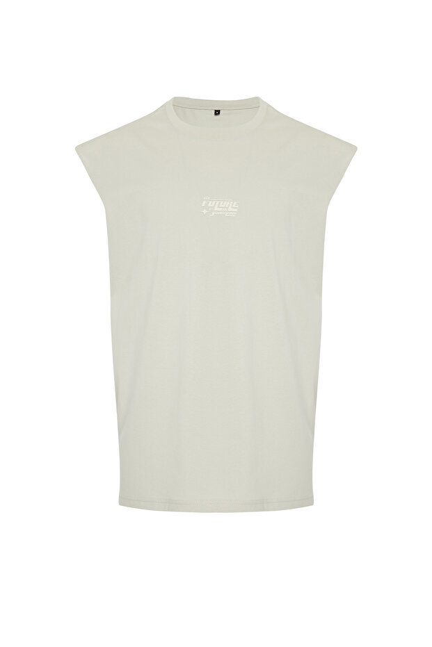 Taş Oversize/Geniş Kesim Kabarık Yazı Baskılı Etiketli Sıfır Kol T-Shirt/Atlet TMNSS24AL00005 - 7