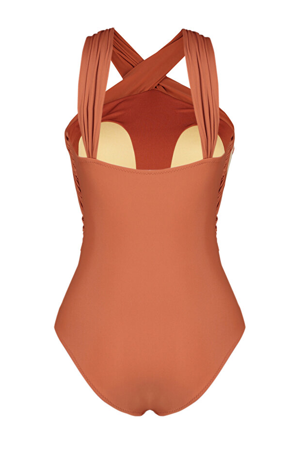 Kiremit Drapeli Halter Yaka Kaplı Regular Mayo TBESS20MA0298 - 8