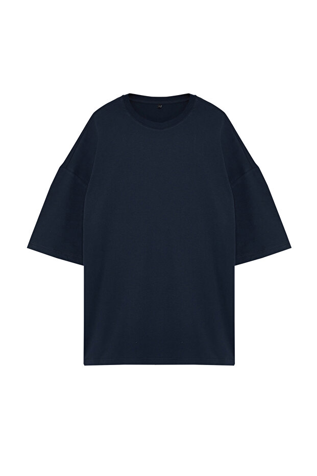 Büyük Beden Lacivert Oversize/Geniş Kesim %100 Pamuklu T-Shirt TMNSS23TS00139 - 7
