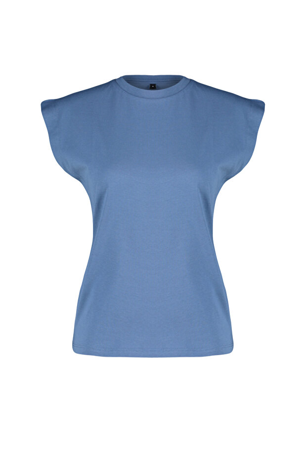İndigo %100 Pamuk Vatka Görünümlü Basic Bisiklet Yaka Örme T-Shirt TWOSS20TS0021 - 7