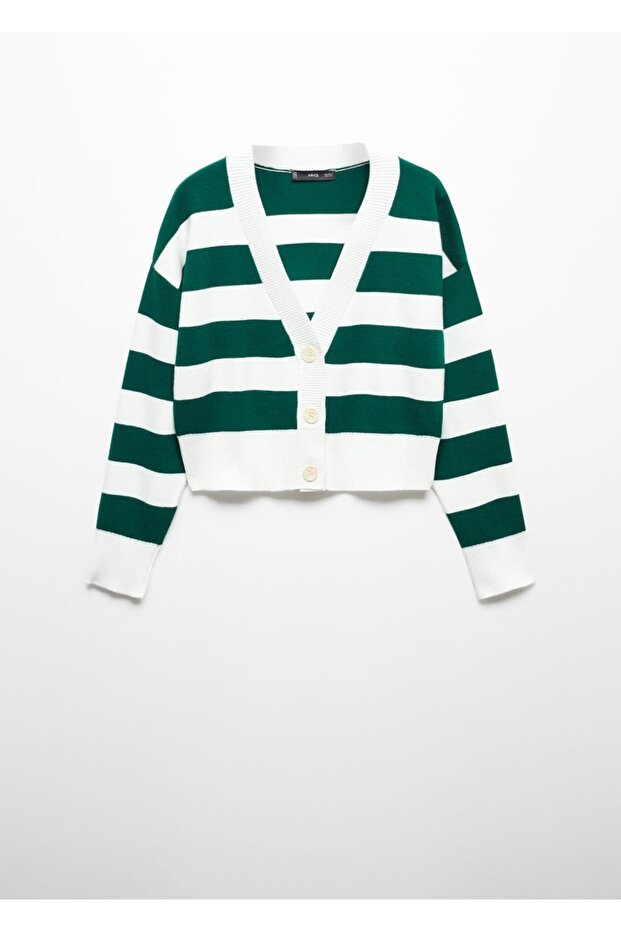 Gestreifte Strickjacke mit V-Ausschnitt - 3