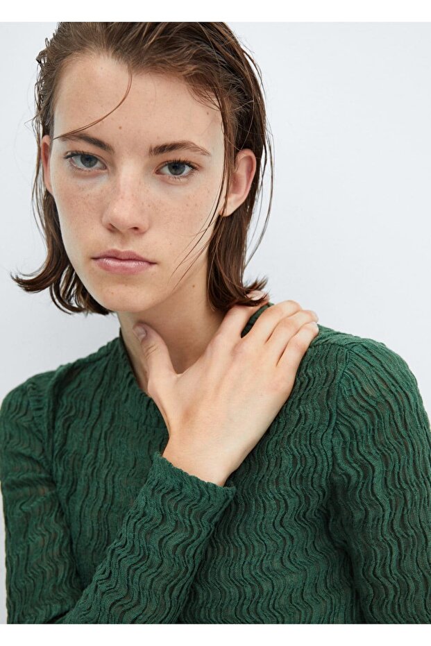 Büzgülü Triko Tişört - 7