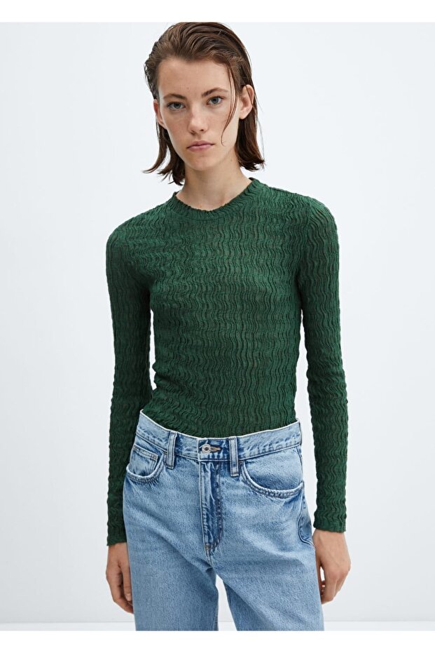 Büzgülü Triko Tişört - 1