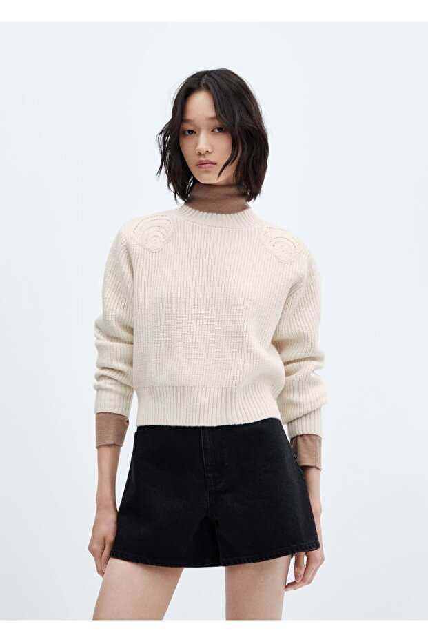 Shoulder Detailed Perkins Collar Sweater