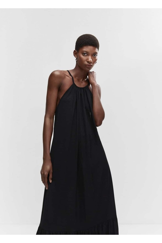 Çapraz Sırtlı Maksi Elbise - 1