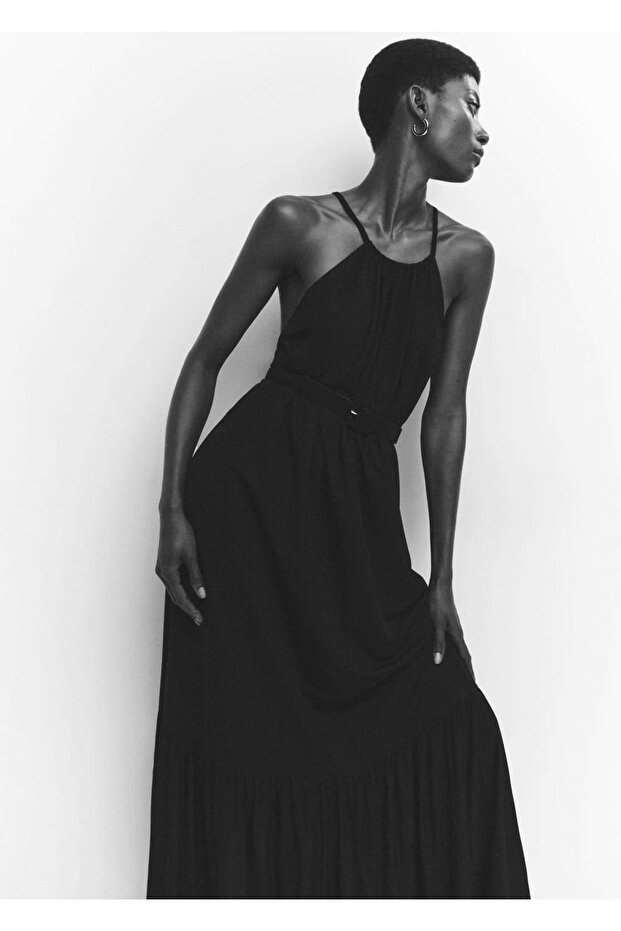 Çapraz Sırtlı Maksi Elbise - 5