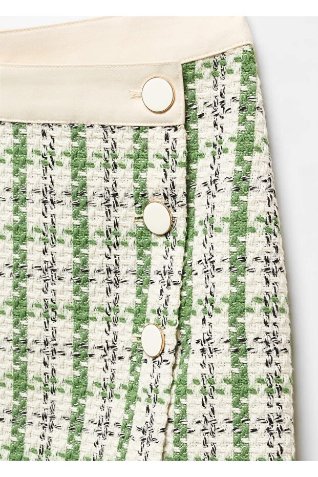 Düğmeli Tüvit Mini Etek - 5
