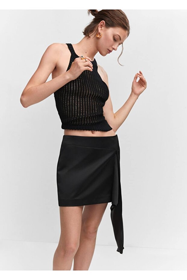 Fiyonklu saten mini etek - 1