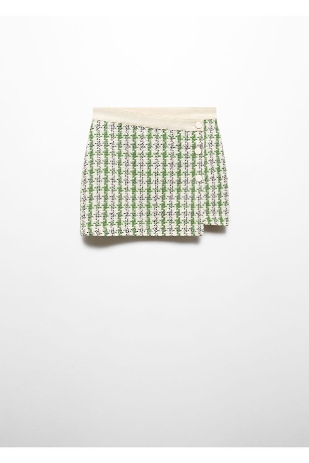 Düğmeli Tüvit Mini Etek - 3