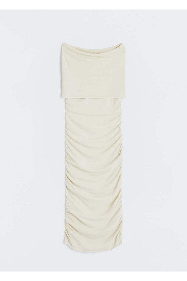Omzu açık drape elbise - 3