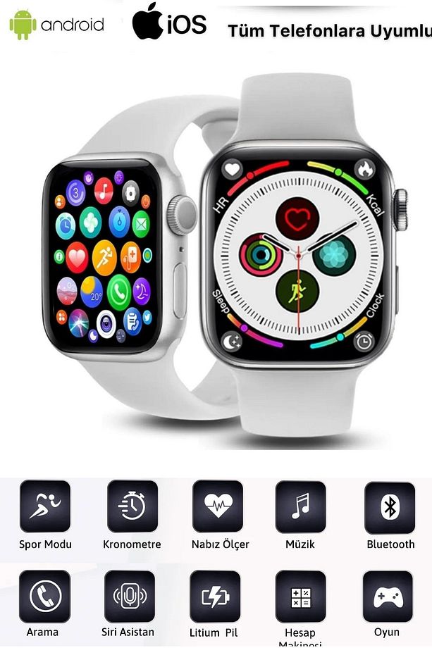 Gümüş Watch 7 Yeni Nesil Spor Ve Sağlık Sensörlü Ios Android Uyumlu Bluetooth Aramalı T700s Akıllı - 1
