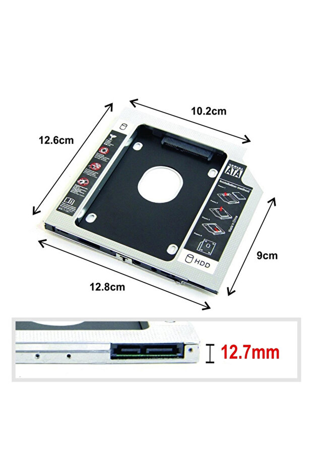 صندوق Ssd Hdd مثبت في فتحة DVD مقاس 12.7 مم Hdd Caddy Sled