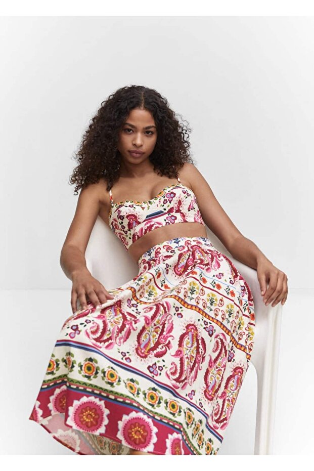 Desenli keten bluz - 5