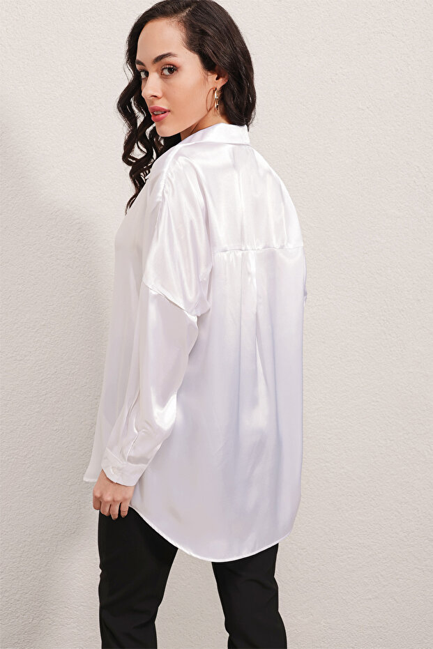 3985 Oversize-Satinhemd – Weiß - 6