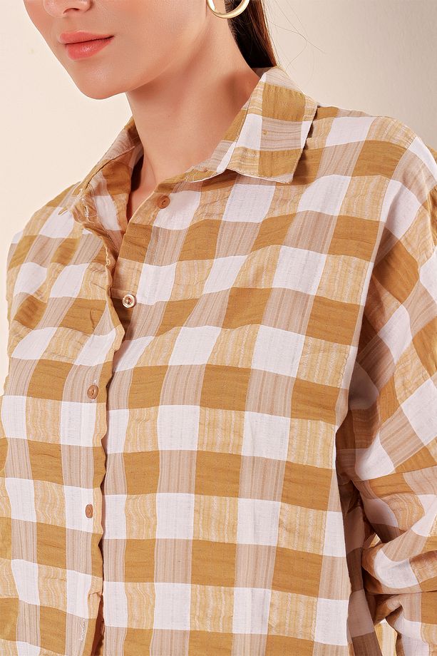 3900 Oversize Uzun Basic Gömlek - Vizon - 5