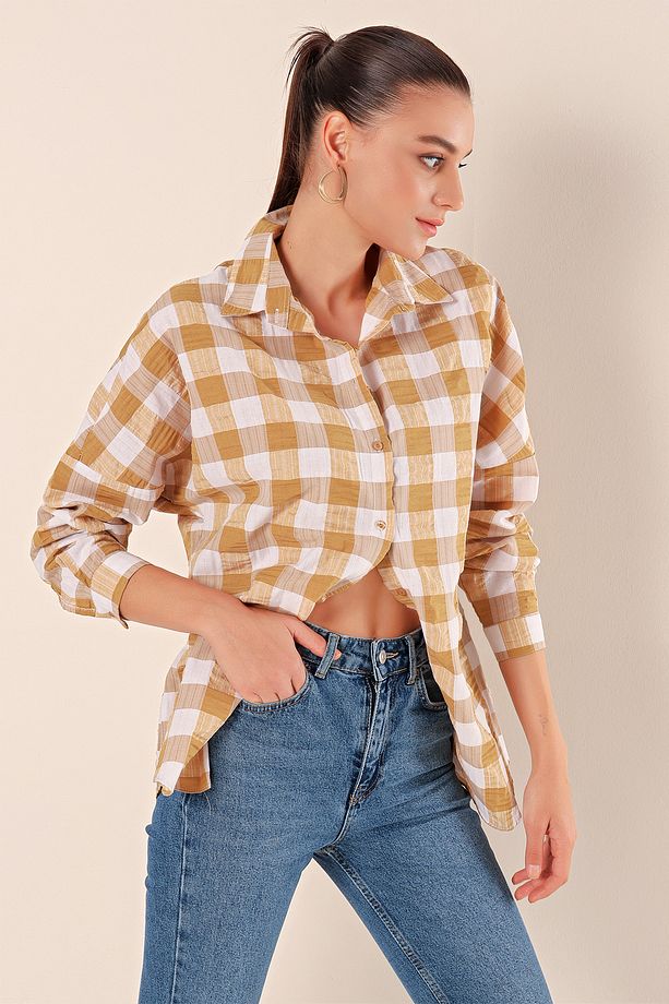 3900 Oversize Uzun Basic Gömlek - Vizon - 2