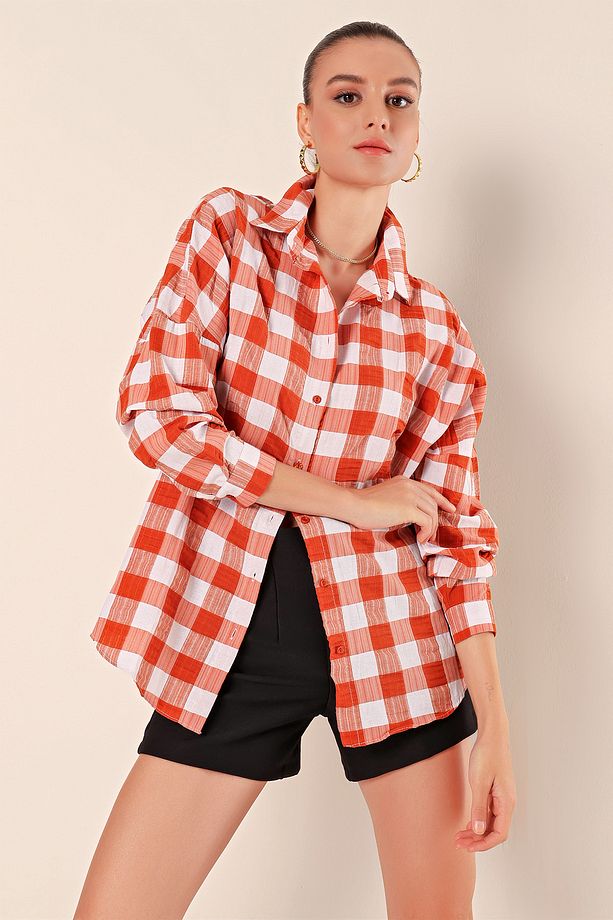 3900 Oversize Uzun Basic Gömlek - Taba - 5