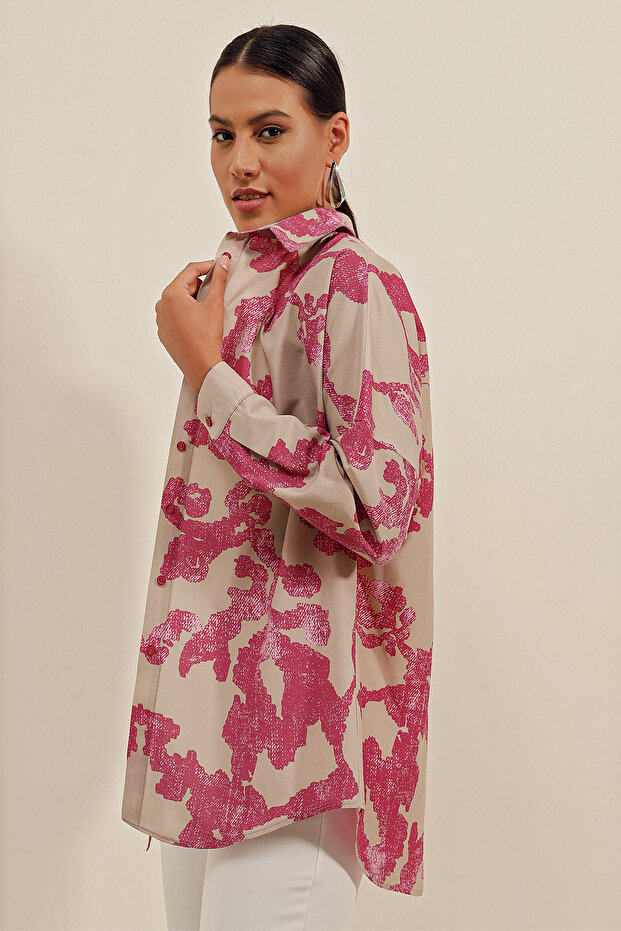 3900 Cămașă Oversize Lungă Basic - D. Fuchsia - 4