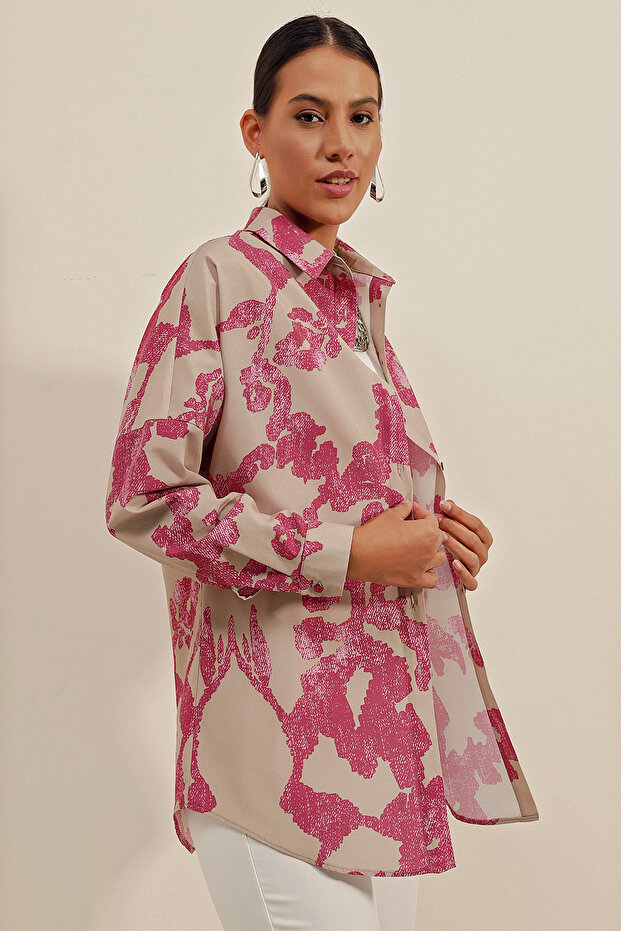 3900 Cămașă Oversize Lungă Basic - D. Fuchsia - 3