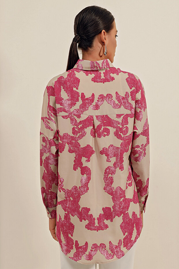 3900 Cămașă Oversize Lungă Basic - D. Fuchsia - 5