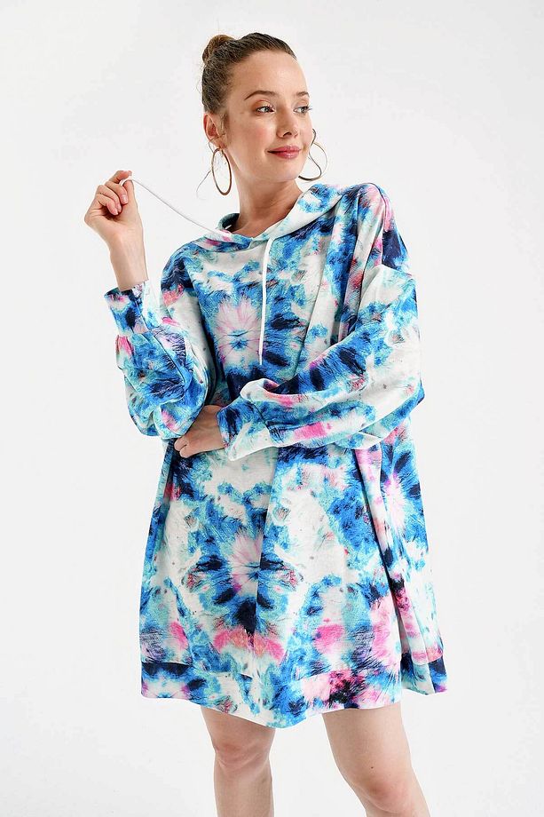 4125 Oversize Sweat Elbise - Mavi - 3