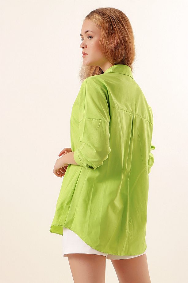 3900 Oversize Uzun Basic Gömlek - Çağla - 6