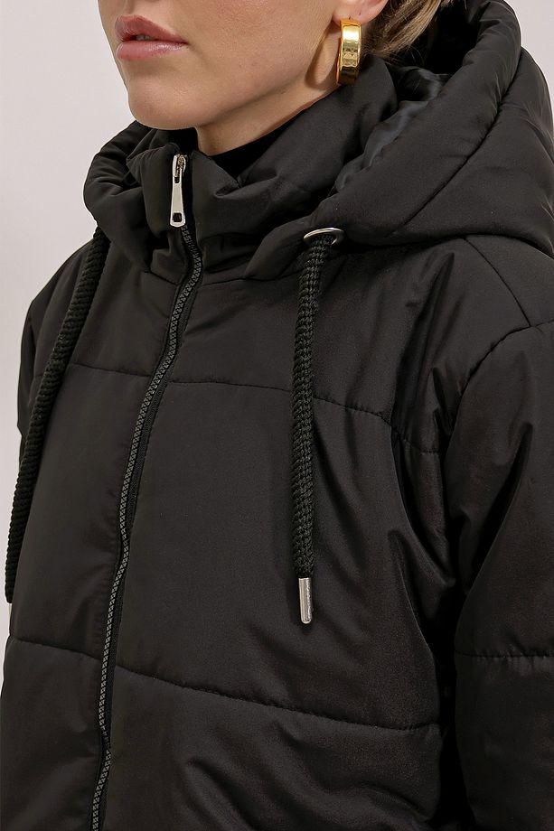 Kapüşonlu Oversize Şişme Mont - Siyah - 3