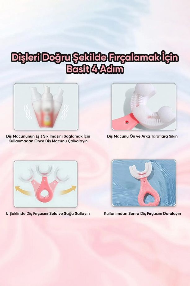 Bebek Diş Fırçası U Şeklinde Pembe 2 3 Yaş Yumuşak Diş Fırçası Bebek Banyo Seti Arayüz Fırcası - 6