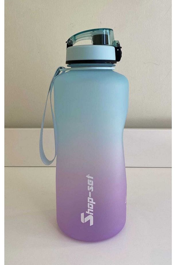 2000 ml Tritan Motivasyonlu Su Matarası Pipetli Ve Süzgeçli (Lİ?LA - AÇİK MAVİ?) Hedi?yeli? - 2