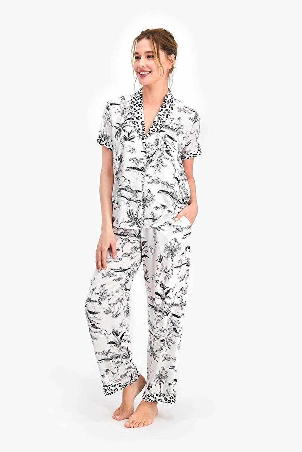 Women's Cream Shirt Pajama Set - Pc7736-s