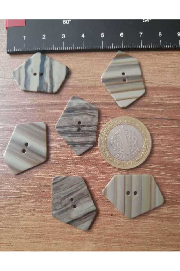 Coffee and Beige Color Patterned Laser Asymmetric Polyester Button Can Be Used on Two Sides 3 cm 6 pcs - 2