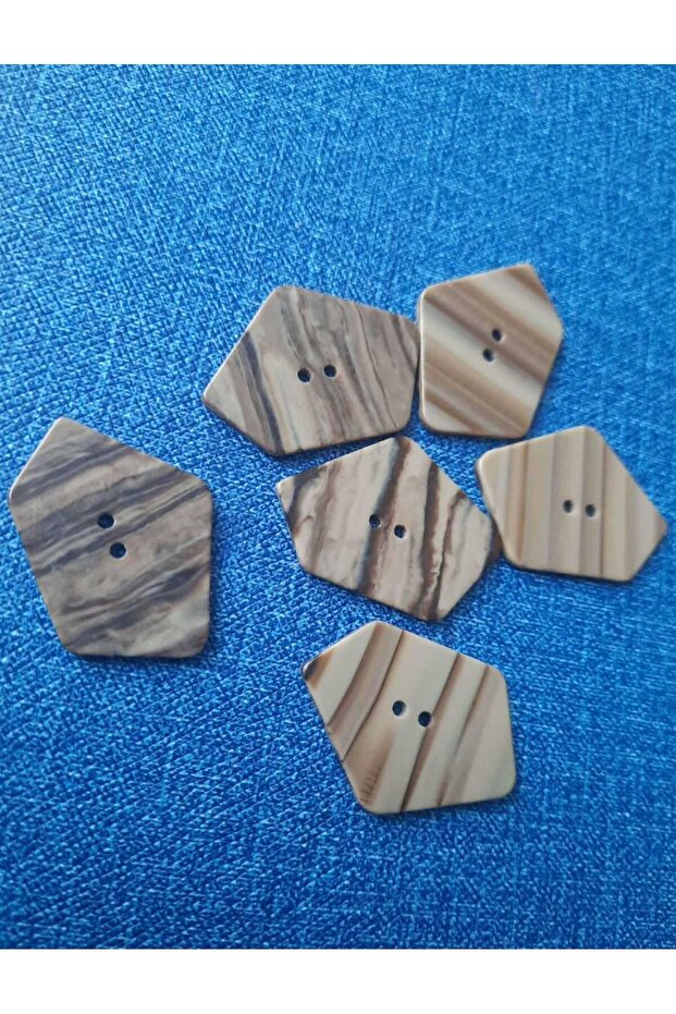 Coffee and Beige Color Patterned Laser Asymmetric Polyester Button Can Be Used on Two Sides 3 cm 6 pcs - 1