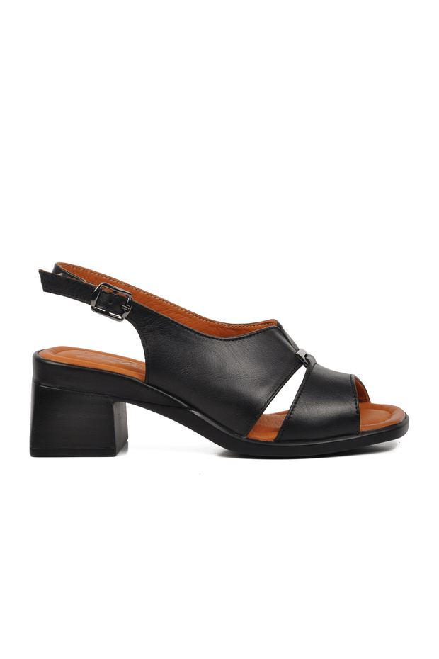 2311510y Black Genuine Leather Women's Heeled Sandals