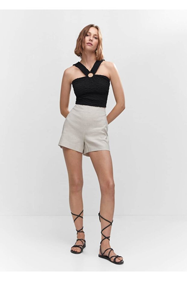 Halka Detalı Dokuma Bluz - 2