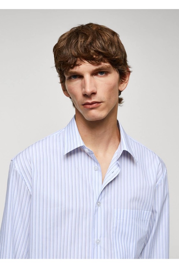 Çizgili pamuklu oversize gömlek - 7